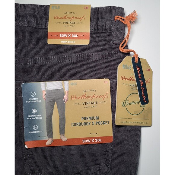 NWT Mens Vintage Weatherproof Corduroy Pants Straight 5 Pocket 30x29 Forged Iron - Picture 7 of 10